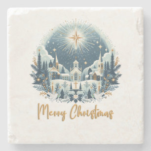 Frohe Weihnachten Blau und Gold Steinuntersetzer