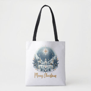 Frohe Weihnachten Blau und Gold Tasche