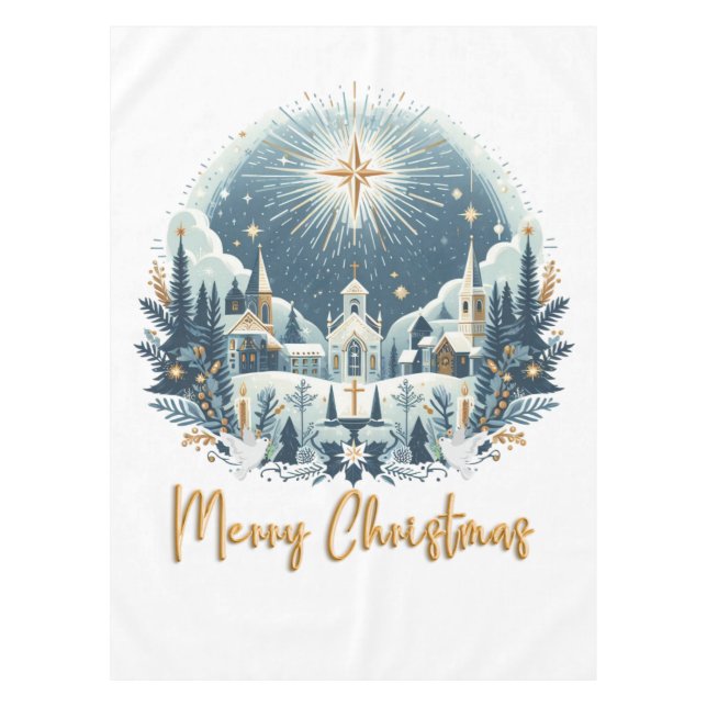 Frohe Weihnachten Blau und Gold Tischdecke (Vorderseite)