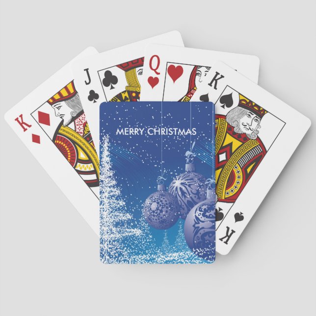 Frohe Weihnachten Blau und Weiß Ornamente und Bäum Spielkarten (Rückseite)