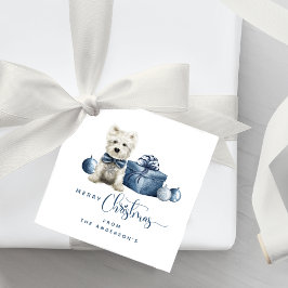 Frohe Weihnachten Blau, Weiß, Silberfest Welpe Geschenkanhänger