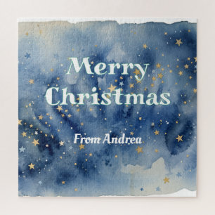 Frohe Weihnachten blau weiße Sterne Wasserfarbe ge