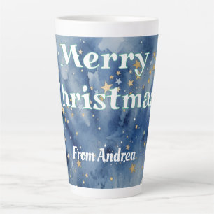 Frohe Weihnachten Blau Weiße Sterne Wasserfarbe Ge Milchtasse