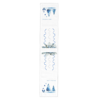 Frohe Weihnachten Blau & Weiße Wasserfarbe Santa Mittelgroßer Tischläufer