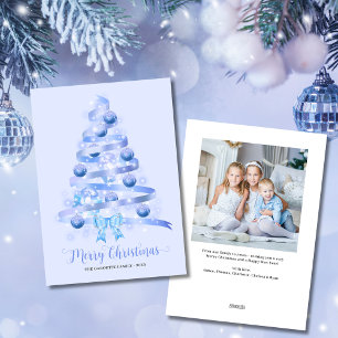 Frohe Weihnachten Blaue Band Baum Foto
