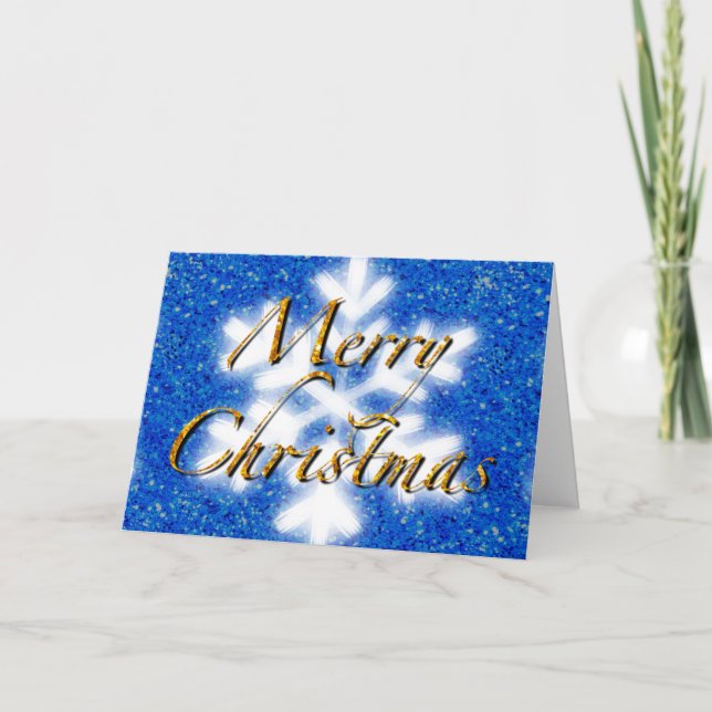 Frohe Weihnachten, blaue funkelnde Schneeflocke Karte (Vorderseite)