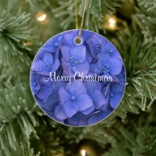 Frohe Weihnachten Blaue Hortensie Keramikornament