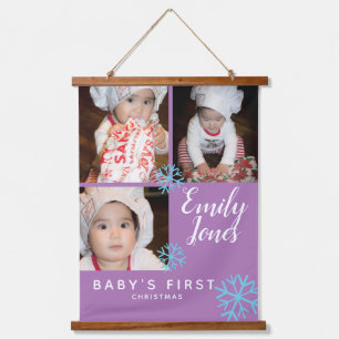 Frohe Weihnachten Blaue Schneeflocken Baby-Fotocol Wandteppich Mit Holzrahmen