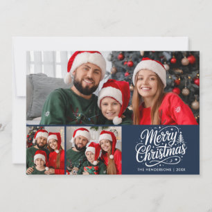Frohe Weihnachten Blaue Schrift Familienfoto