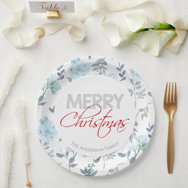 Frohe Weihnachten | Blauer Wasserfarben Pappteller (Hochzeit)