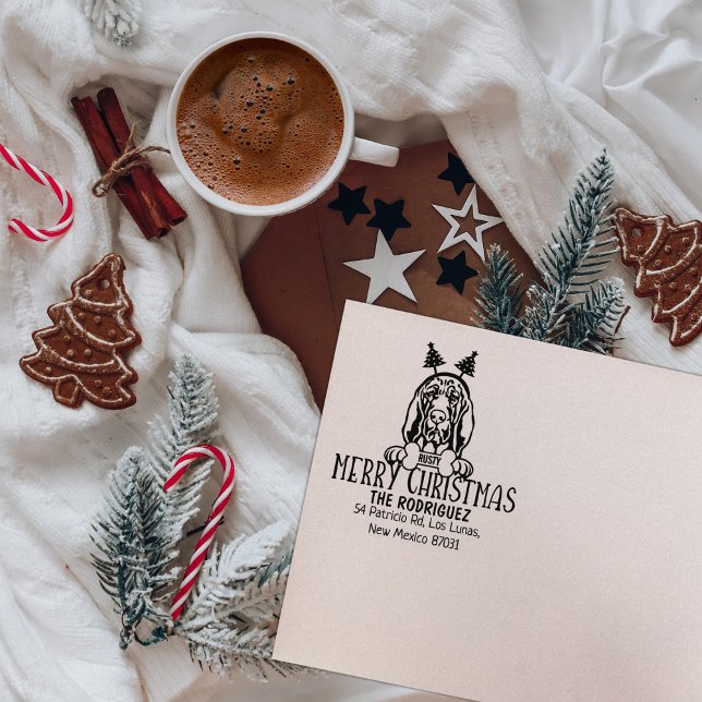 Frohe Weihnachten Bloodhound Hund Rücksendeadresse Gummistempel (Von Creator hochgeladen)