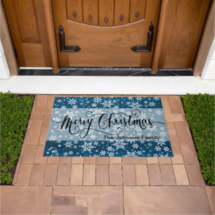 Frohe Weihnachten Blue Burlap Snowflake Muster Fußmatte