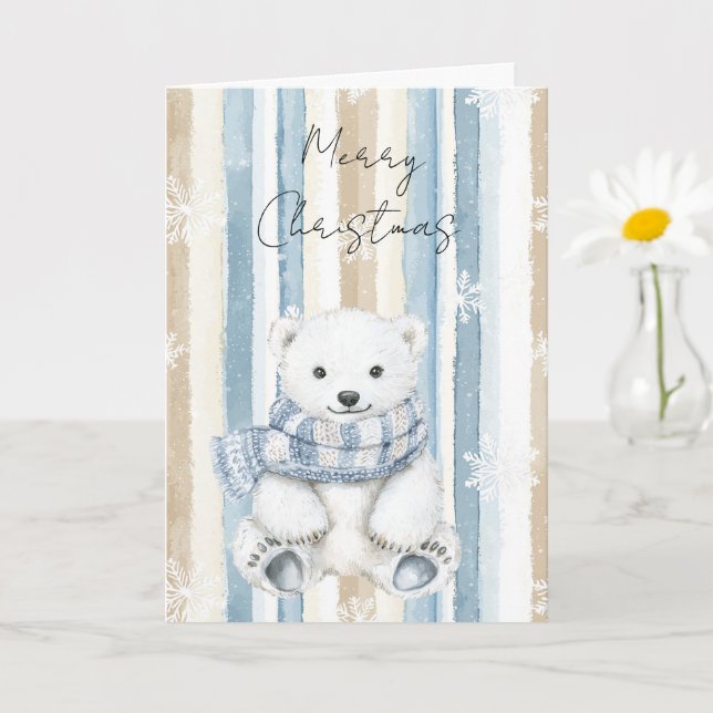 Frohe Weihnachten Blue Cream Snowflakes Stripes Bä Karte (Kleine Pflanze)