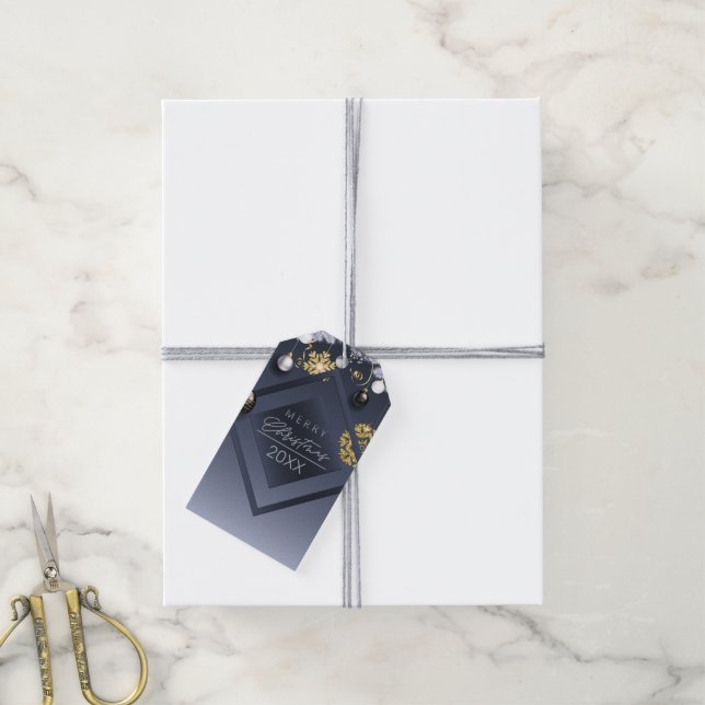 Frohe Weihnachten Blue & Gold Diamond Geschenktast Geschenkanhänger (Mit Garn)