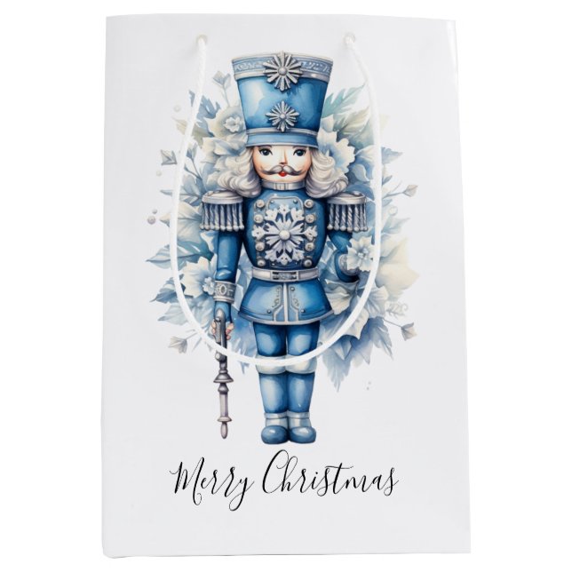 Frohe Weihnachten Blue Nutcracker Mittlere Geschenktüte (Vorderseite)