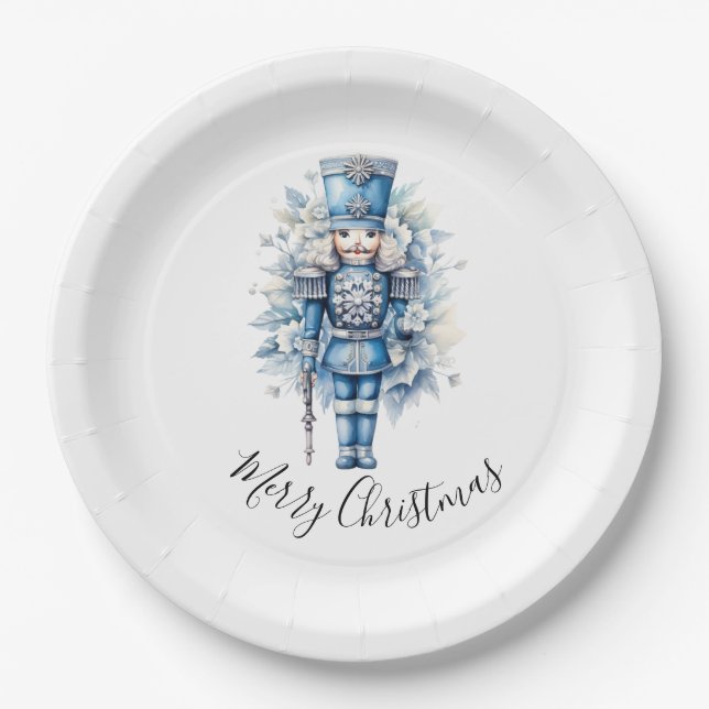 Frohe Weihnachten Blue Nutcracker Pappteller (Vorderseite)