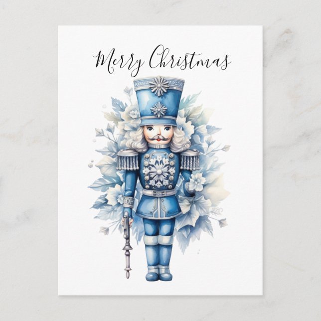 Frohe Weihnachten Blue Nutcracker Postkarte (Vorderseite)