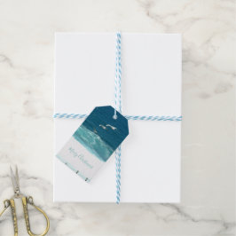 Frohe Weihnachten Blue Ocean Waves Geschenk Tags Geschenkanhänger