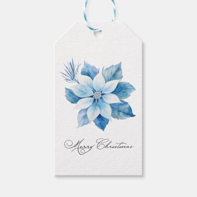 Frohe Weihnachten Blue Poinsettia Geschenkmarke Geschenkanhänger (Vorderseite)