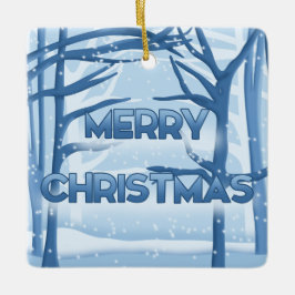 Frohe Weihnachten Blue Snow Scene Keramikornament
