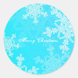 Frohe Weihnachten Blue Snowflake Minimalistisches Runder Aufkleber