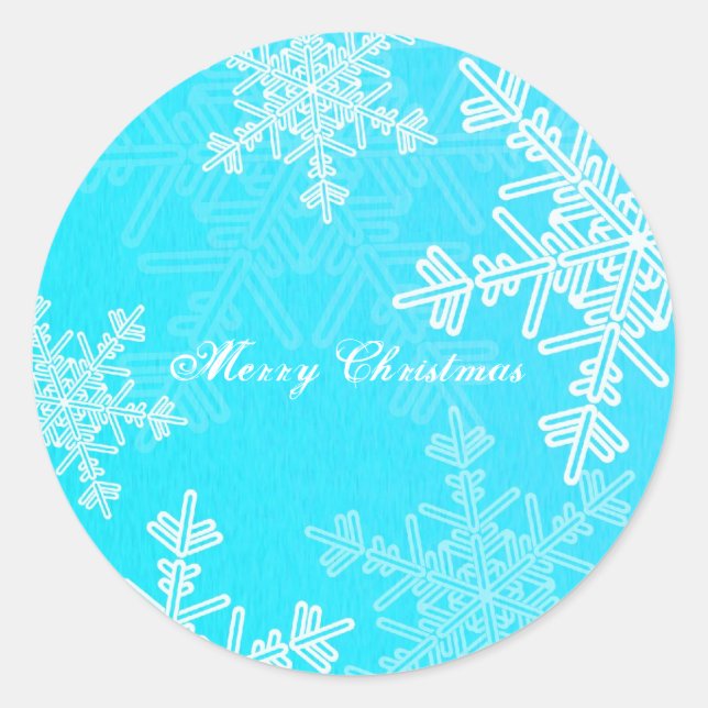 Frohe Weihnachten Blue Snowflake Minimalistisches  Runder Aufkleber (Vorderseite)