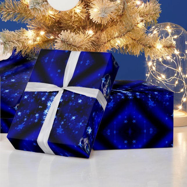 Frohe Weihnachten Blue Stars Bauble Ornaments Geschenkpapier (Feiertage)