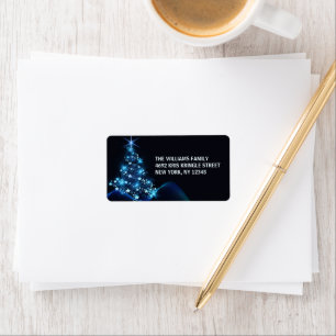 Frohe Weihnachten Blue Tree & Stars Urlaub Adressaufkleber