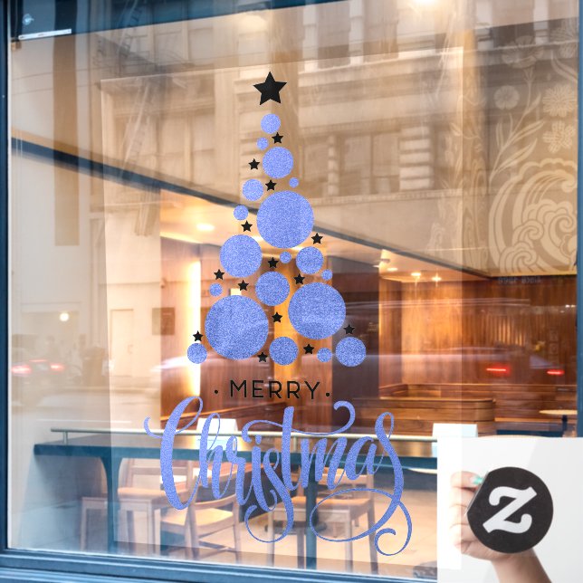 Frohe Weihnachten Blue Tree Stars Urlaub Fensteraufkleber (Café-Fenster)