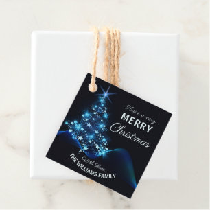 Frohe Weihnachten Blue Tree & Stars Urlaub Geschenkanhänger