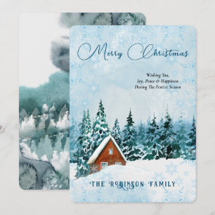 Frohe Weihnachten Blue Watercolor Winter Scape