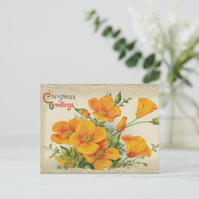Frohe Weihnachten Blume Vintage Kunst (Stehend Vorderseite)