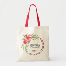 Frohe Weihnachten Blumenbäume Bouquet & Text Blume Tragetasche