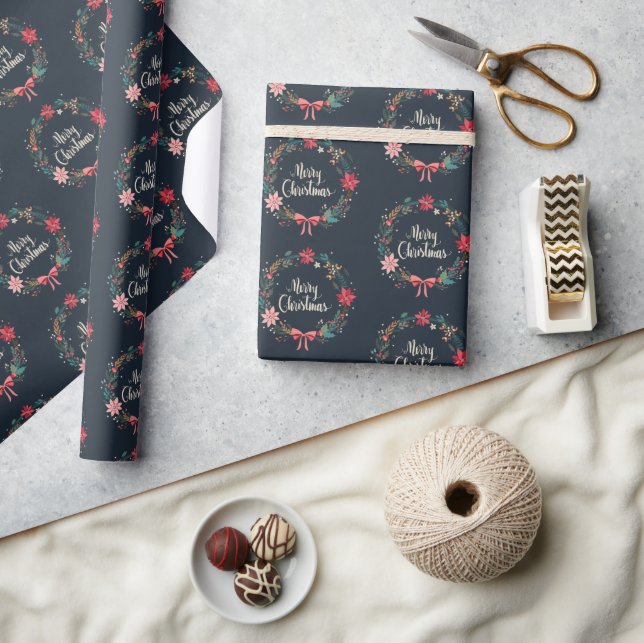 Frohe Weihnachten Blumenreath Geschenkpapier (Kunsthandwerk)