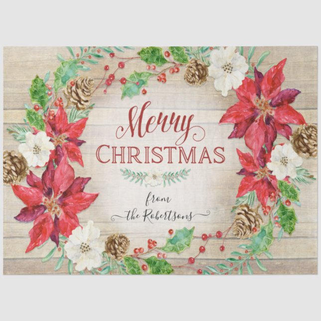 Frohe Weihnachten Blumenschrift Typografie Seidenpapier (Vorderseite)