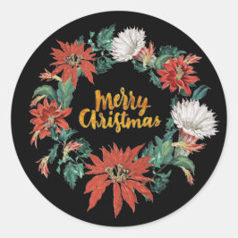 Frohe Weihnachten Blumenstrauß Poinsettia Wreath a Runder Aufkleber