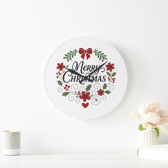 Frohe Weihnachten Blumenzauber-Uhr Große Wanduhr (Zuhause)
