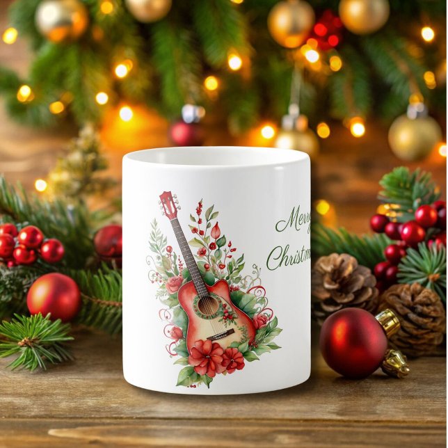 Frohe Weihnachten Boho Gitarre und Blume Tasse (Von Creator hochgeladen)