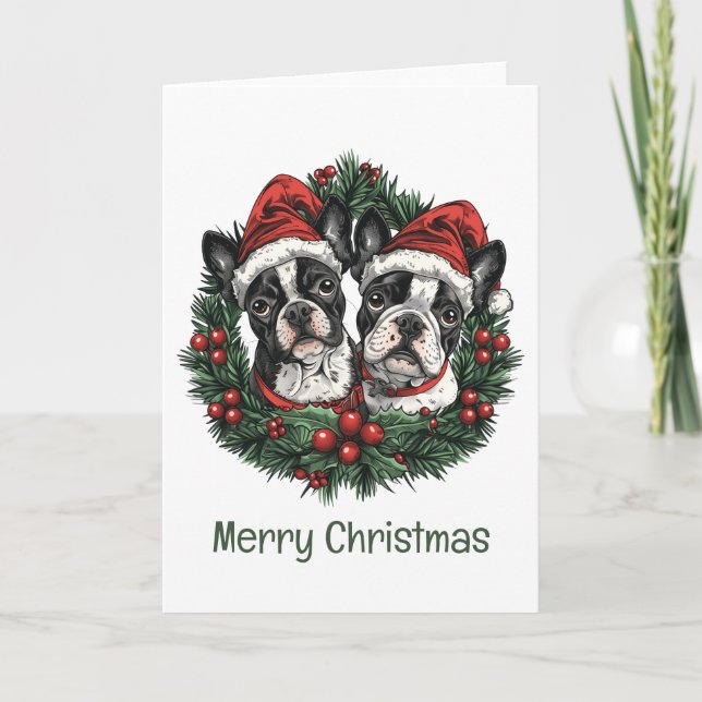 Frohe Weihnachten Boston Terrier Dogs Holiday Wrea (Vorderseite)