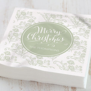 Frohe Weihnachten Botanisch Elegant Grün Blumig Serviette