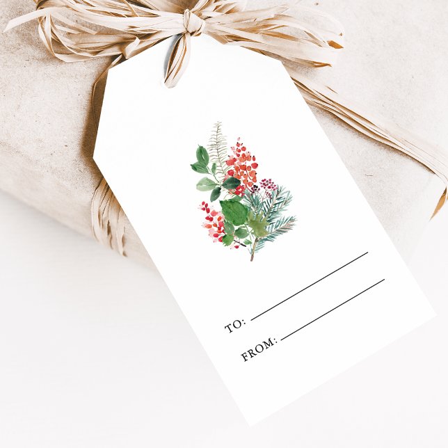 Frohe Weihnachten botanisch Geschenkanhänger (Festive Merry Christmas Holiday Watercolor Botanical Gift Tags
by Painted Paperie)