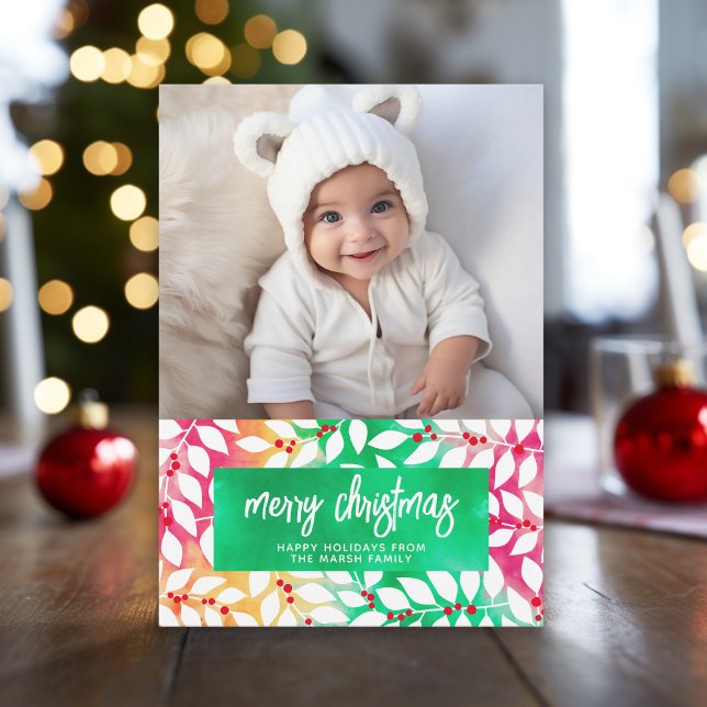 Frohe Weihnachten Botanische Gefärbte Krawatte Che (Tie Dye Christmas Card with 1 photo and eclectic patterns - print and download options)