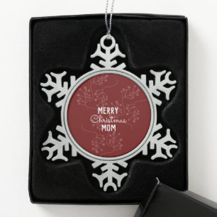 Frohe Weihnachten Botanische Zweige  Schneeflocken Zinn-Ornament