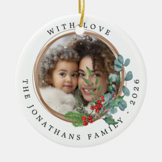 Frohe Weihnachten Botanischer Kranz Foto Keramik Ornament