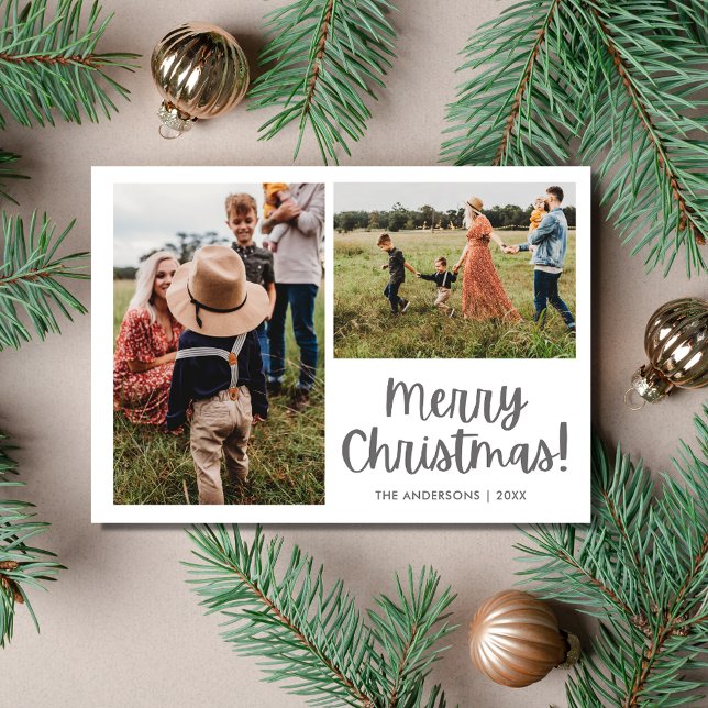 Frohe Weihnachten Botanischer Vogel Zwei Fotos (Merry Christmas Botanical Bird Two Photo Family Holiday Card)