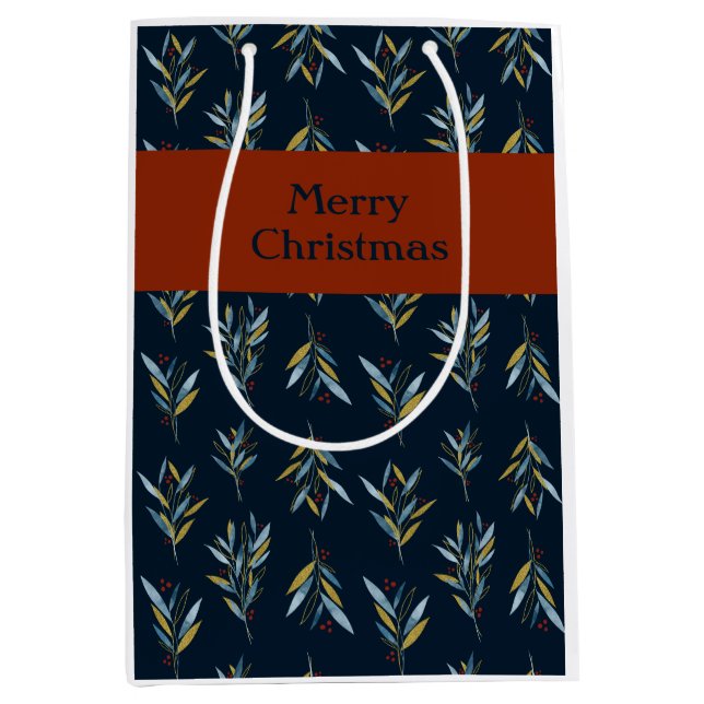 Frohe Weihnachten Botany Bouquets Pattern Geschenk Mittlere Geschenktüte (Vorderseite)
