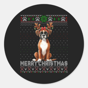 Frohe Weihnachten Boxer Reindeer Hund liebt Ugly X Runder Aufkleber