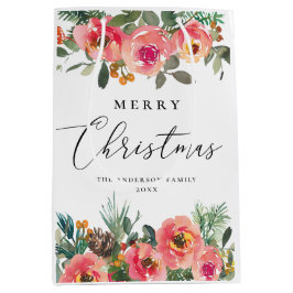 Frohe Weihnachten | Branchen Winter Floral & Pine Mittlere Geschenktüte