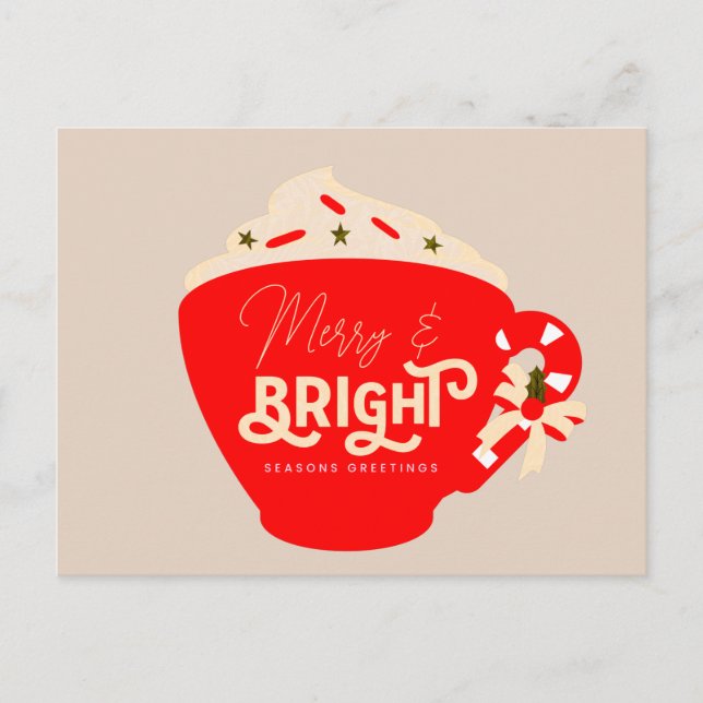 Frohe Weihnachten Bright Hot Chocolate Red Tasse Postkarte (Vorderseite)