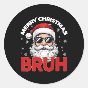 Frohe Weihnachten Bruh Funny Santa Claus Retro Men Runder Aufkleber